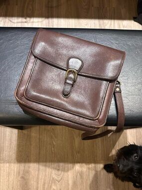 Hunt Club Brown Leather Messenger Bag with Buckle Front